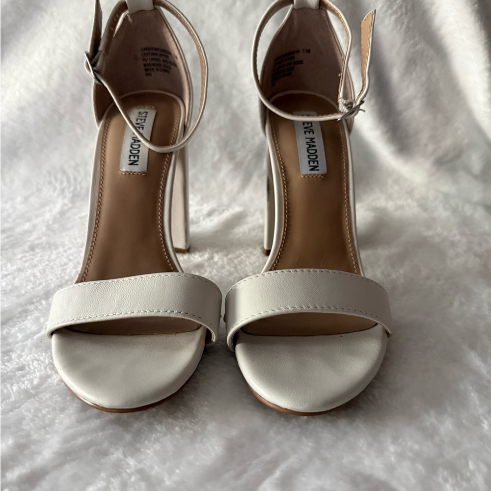 Steve Madden Tiaa White Leather Block Heels Sandals 7.5 - Picture 2 of 8